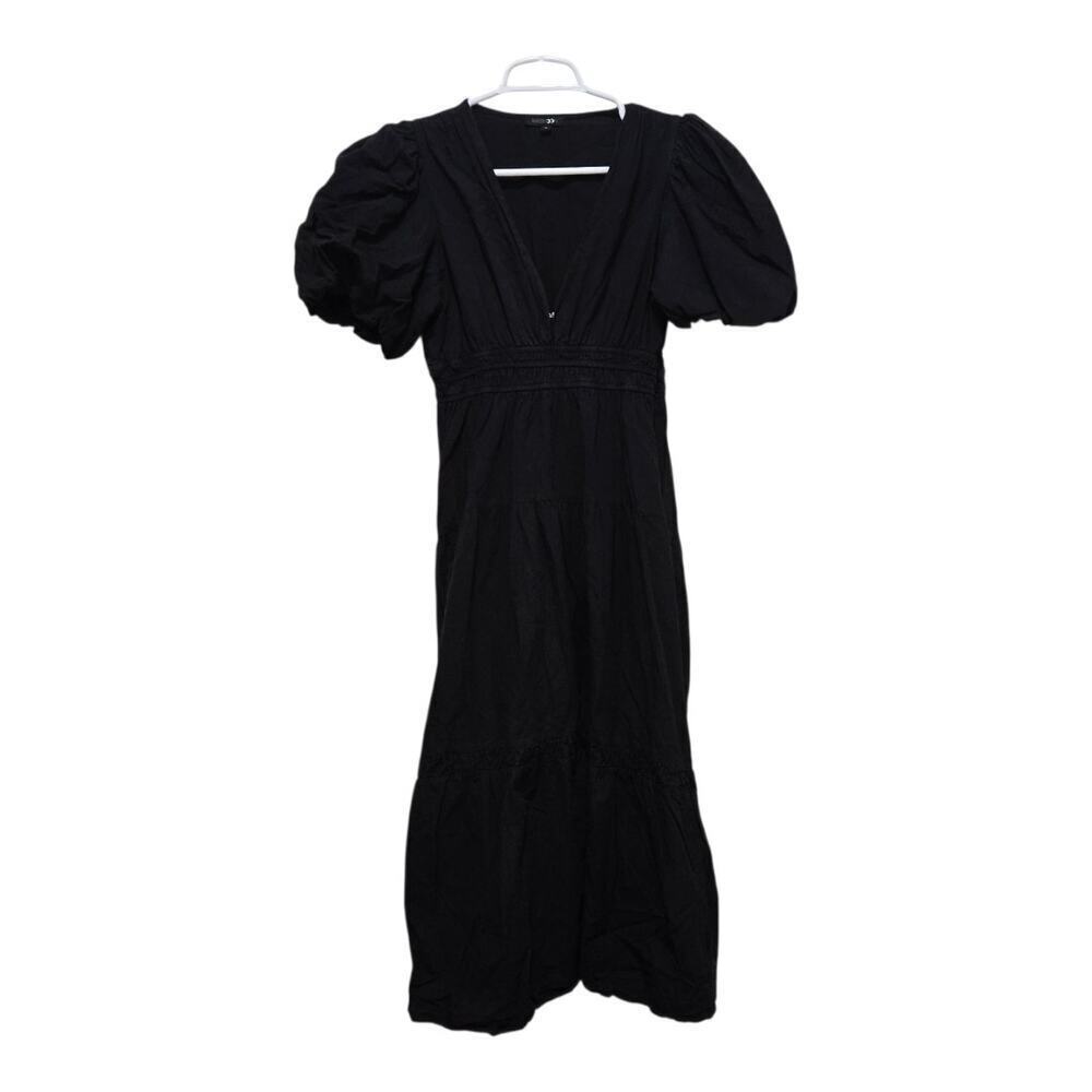 Paper Moon Black Puff Sleeve Midi Dress M Cottagecore Cotton
